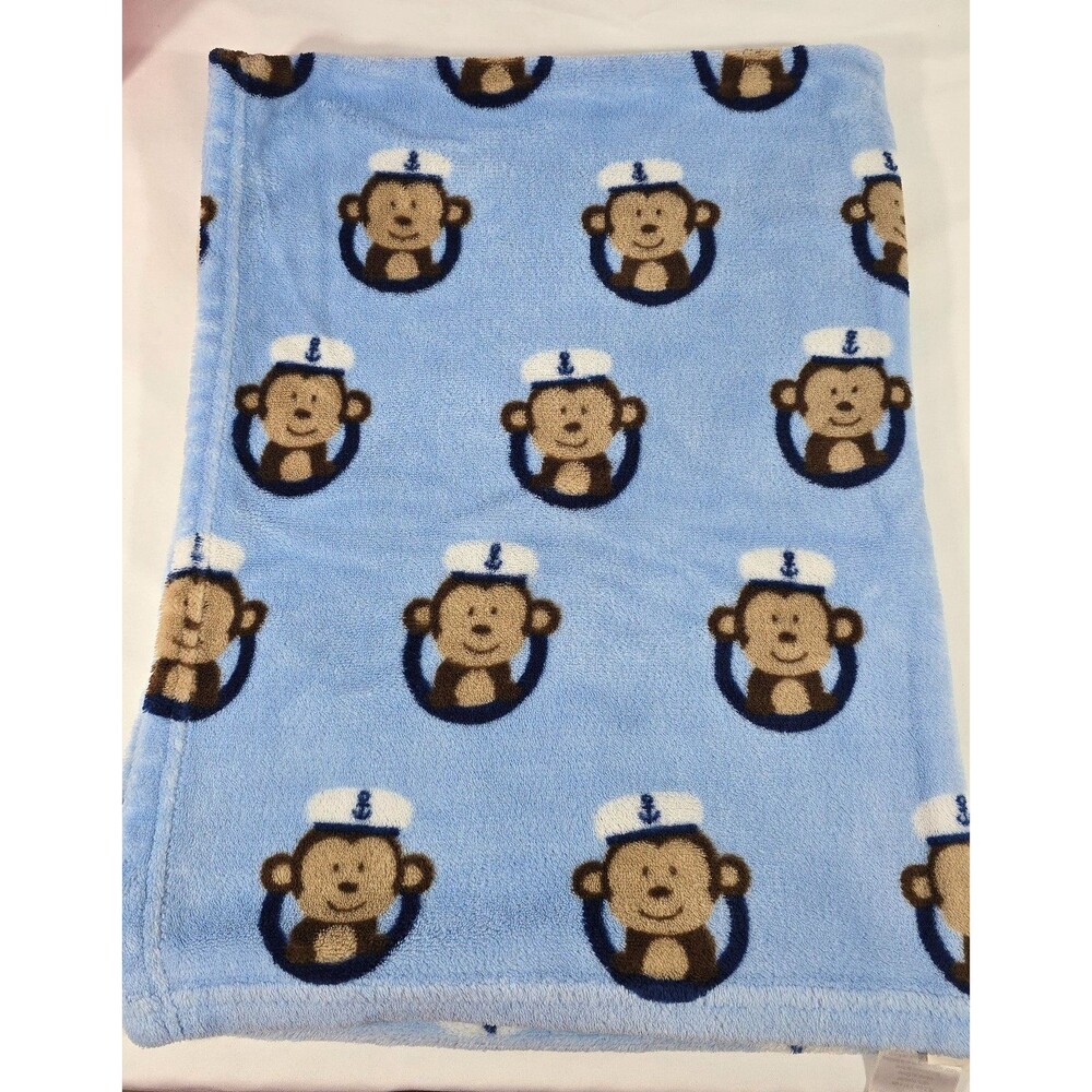 Garanimals Sailor Monkey Blue Baby Blanket Circles Captain Hat Nautical Lovey C1